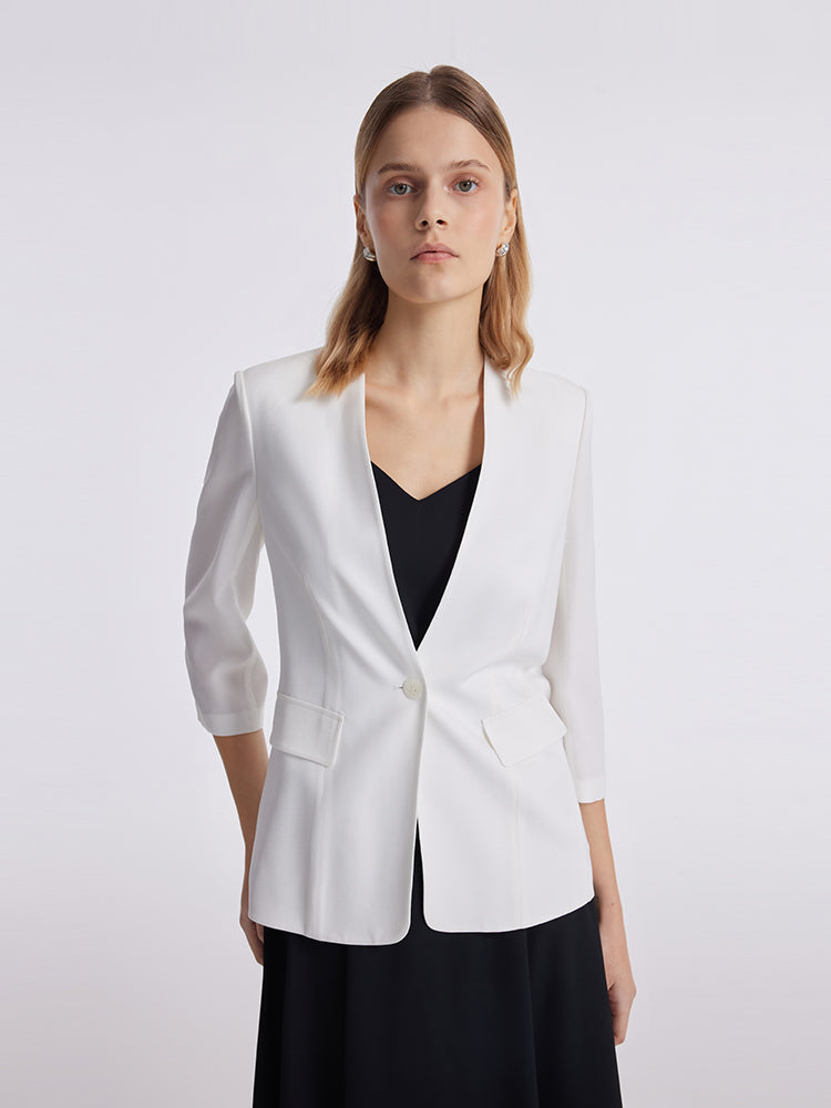 Acetate 3/4 Sleeves One-Button Women Blazer GOELIA