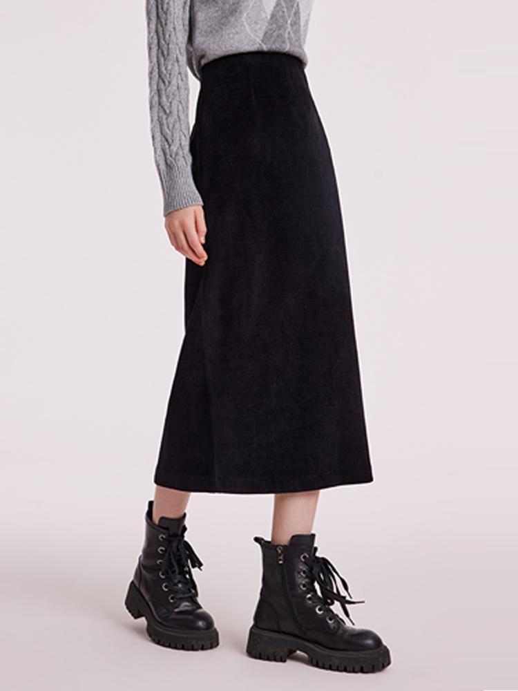 Black Straight Knitted Slit Women Skirt GOELIA