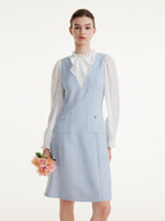 Acetate Blend Ruffle Neck Women Mini Dress With Detachable Bow GOELIA