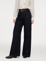 100% Cotton Denim Women Wide Leg Jeans With Belt GOELIA