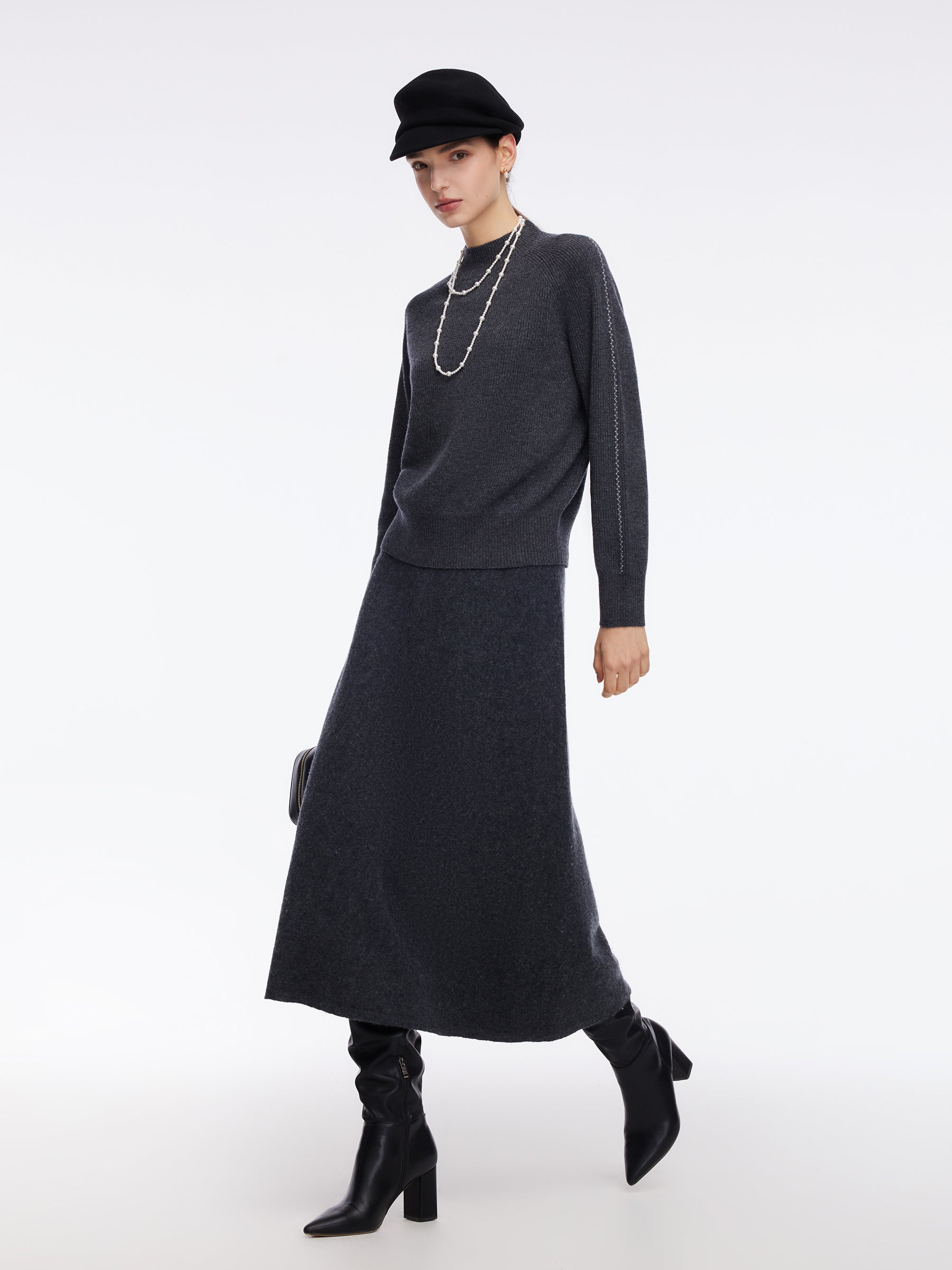 100% Wool Stitch Trim Women Sweater GOELIA