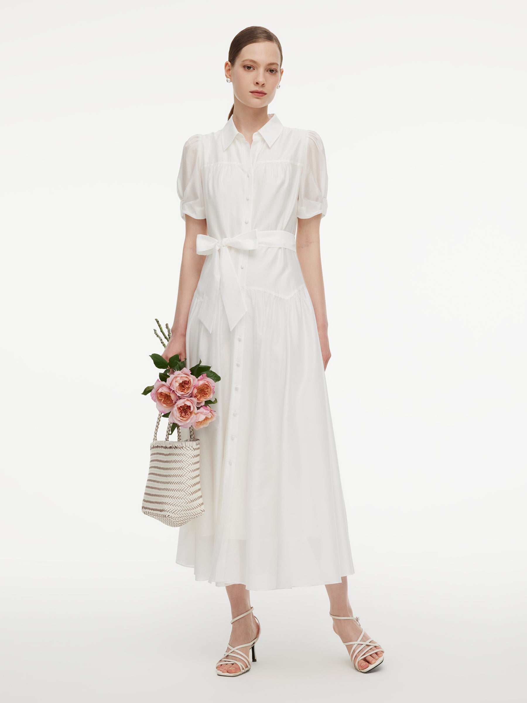 [Preview] Lyocell Blend Women Belted Maxi Shirt Dress GOELIA