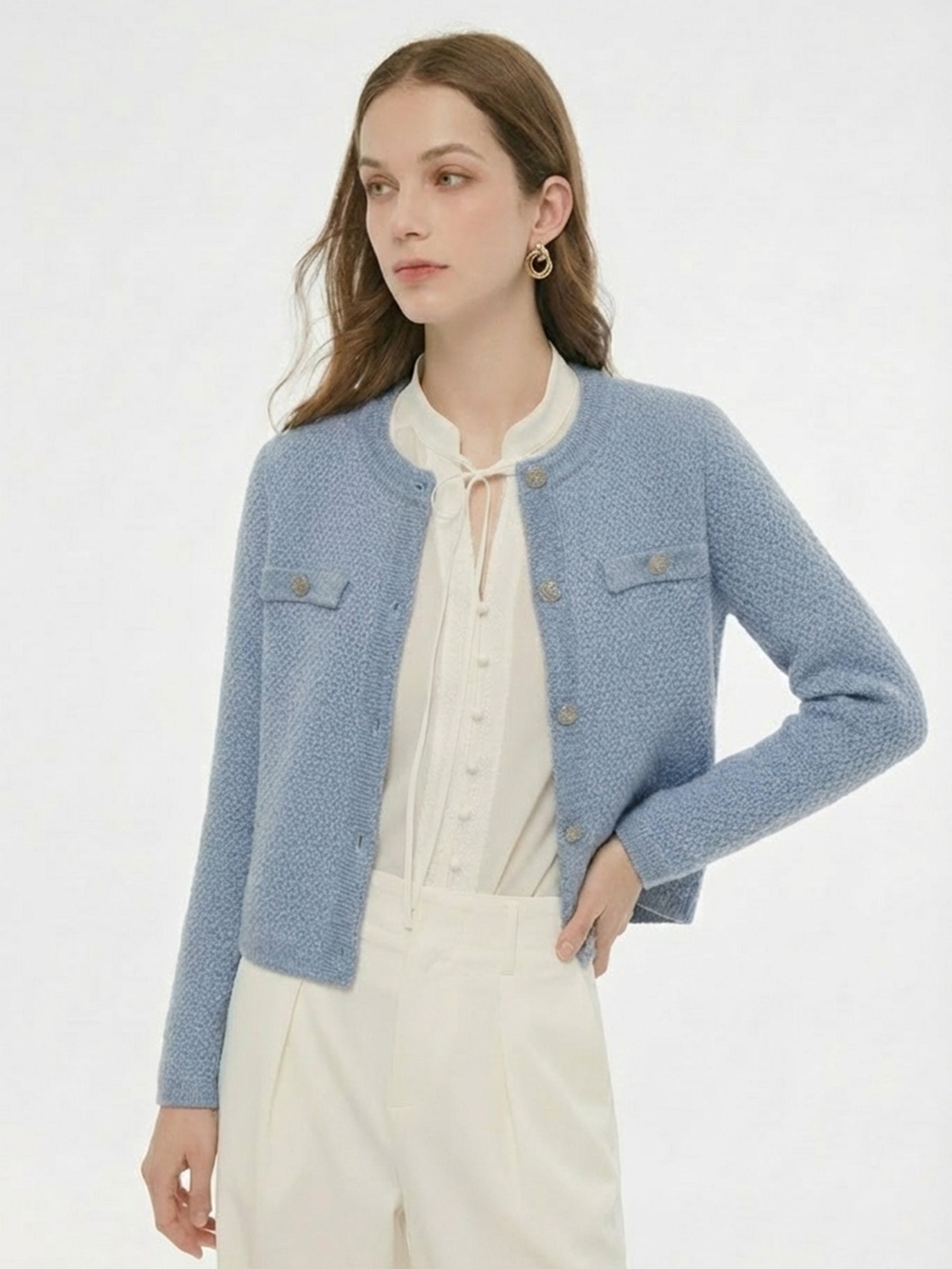 Round Neck Single-Breasted Women Cardigan GOELIA