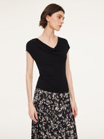 Tencel Mulberry Silk Cowl Neck Women Cap Sleeve Knit Top GOELIA