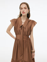 Tencel Blend Women Ruffle Cap Sleeve Maxi Dress With Sash GOELIA