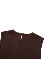 Dark Brown Patchwork Bubble Hem Women Sleeveless Maxi Dress With Bag GOELIA