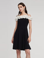 Color Block Ruffle Women Knit Mini Dress With Detachable Straps GOELIA
