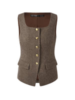 100% Washable Wool Square Neck Women Vest GOELIA