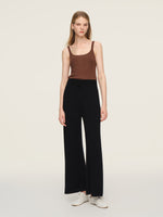 Wool Blend Drawstring Waist Women Straight Leg Knit Pants GOELIA