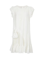 Lyocell Acetate Linen Blend Ruffle Hem Women Mini Dress With Crossbody Bag GOELIA
