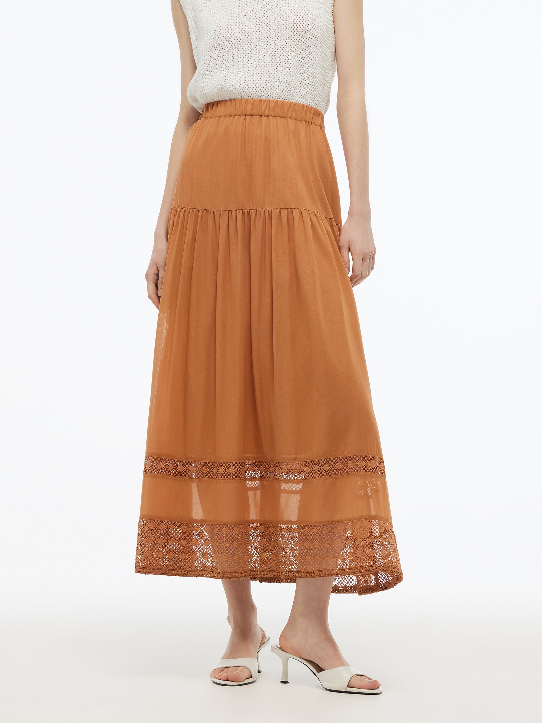 100% Cotton Patchwork Lace Embroidered Women Skirt GOELIA