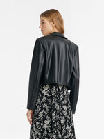 Eco-Friendly Leather Lapel Women Crop Jacket GOELIA
