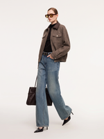 Washable Wool Contrast Leather Collar Women Jacket GOELIA