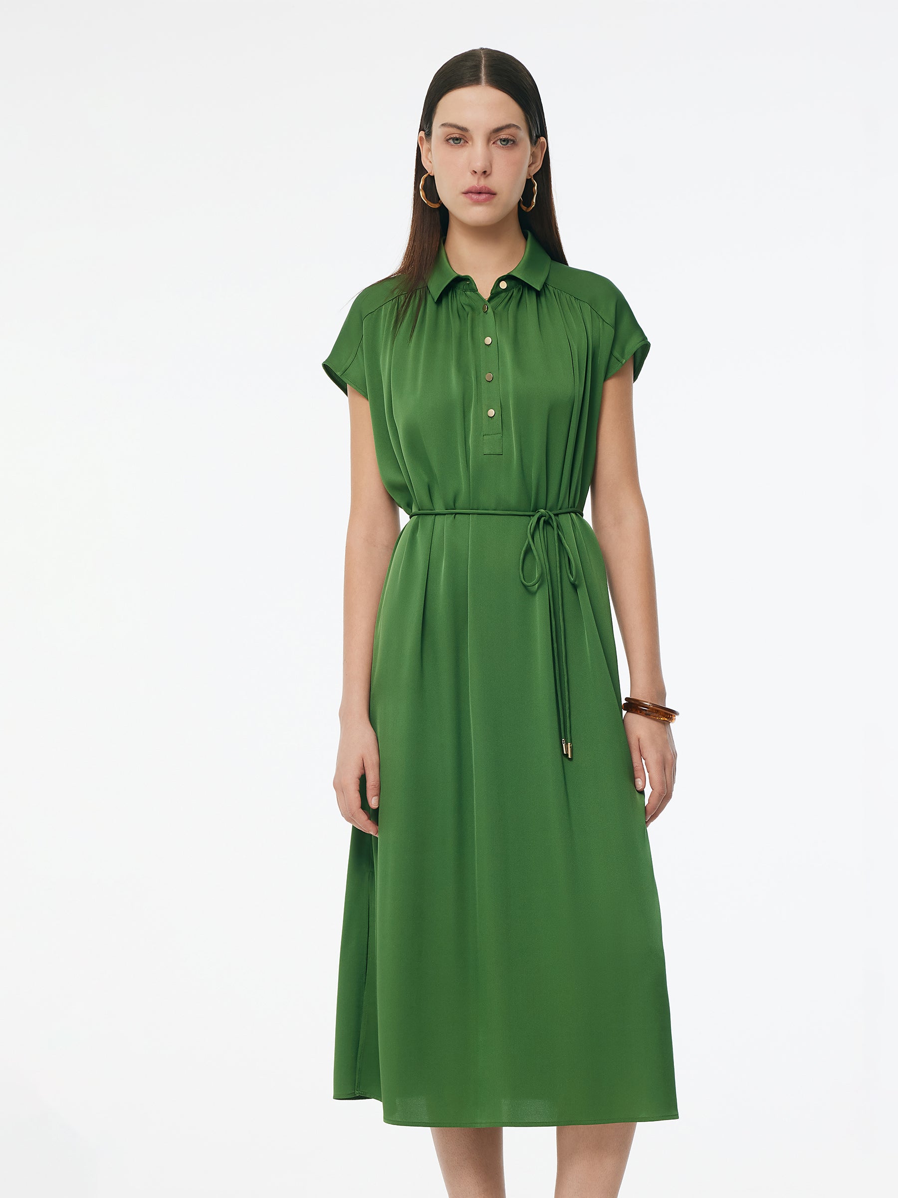 22MM Mulberry Silk Stretch Women Maxi Shirt Dress With Belt GOELIA