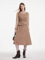 [Preview] Washable Cashmere Wool Blend Dress And Knit Top Belted Two-Piece Set GOELIA