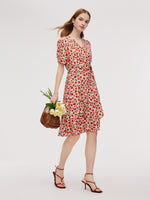 Tencel And Linen Blend Women Rose Print Midi Dress GOELIA