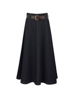 Denim Look Women A-Line Skirt With Belt GOELIA