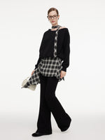 Cotton Scuba One-Shoulder Women Sweatshirt With Plaid Ribbon GOELIA