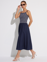 Tencel Blend Stripe Cardigan And Patchwork Strap Dress Two-Piece Set GOELIA