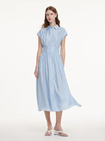 16.5MM Mulberry Silk Polka Dots Jacquard Women Maxi Shirt Dress GOELIA