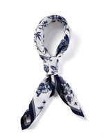 14MM Mulberry Silk Blue Combo Print Women Scarf GOELIA