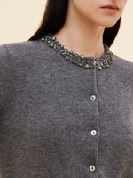 100% Wool Beaded Round Neck Women Cardigan GOELIA