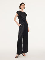 100% Acetate Ruched Side Top And Pants Two-Piece Set GOELIA