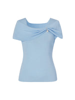 Lyocell Blend Off Shoulder Women Knit Top With Detachable Magnetic Flower GOELIA
