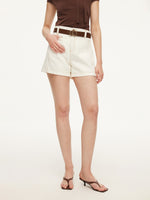 100% Cotton Denim Women Slim Fit Shorts With Belt GOELIA