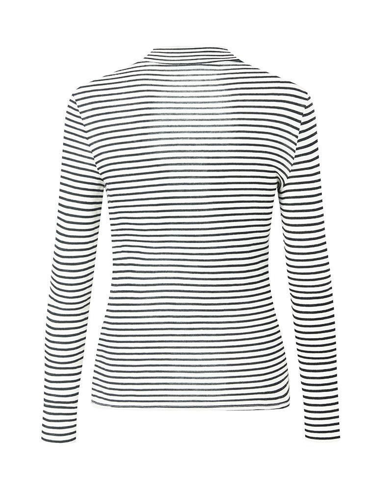 Washable Wool Striped Mock Neck Slim Sweater GOELIA