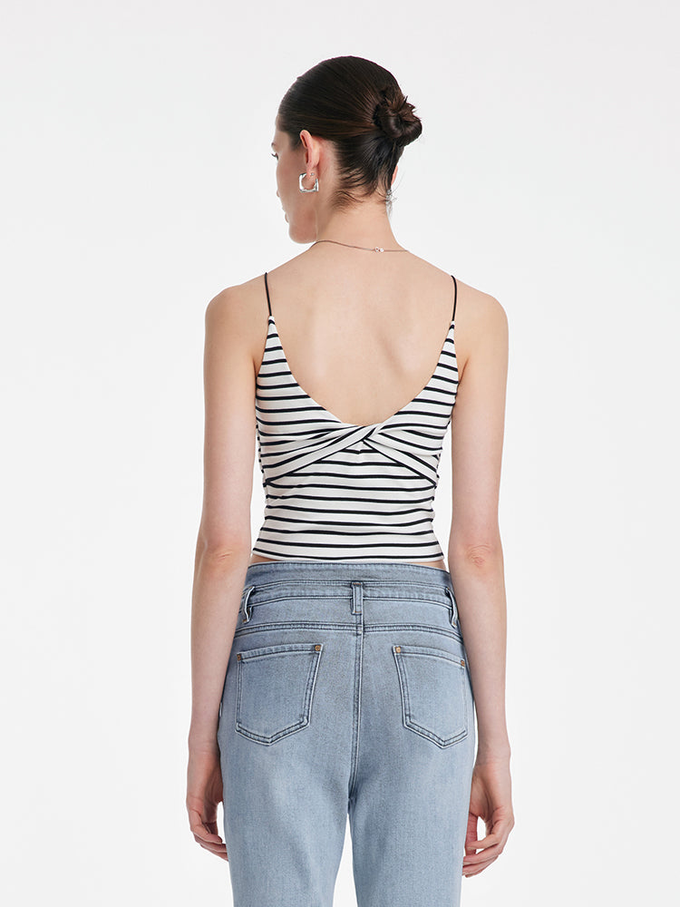 Striped Open Back Camisole With Detachable Bra Pads GOELIA