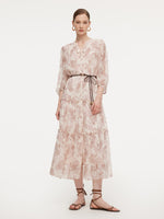 10MM Mulberry Silk Paisley Print Women Maxi Dress With Two Self-Tie Belts GOELIA