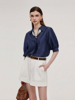 Tencel Blend Loose Fit Women Blouse With Silk Scarf GOELIA