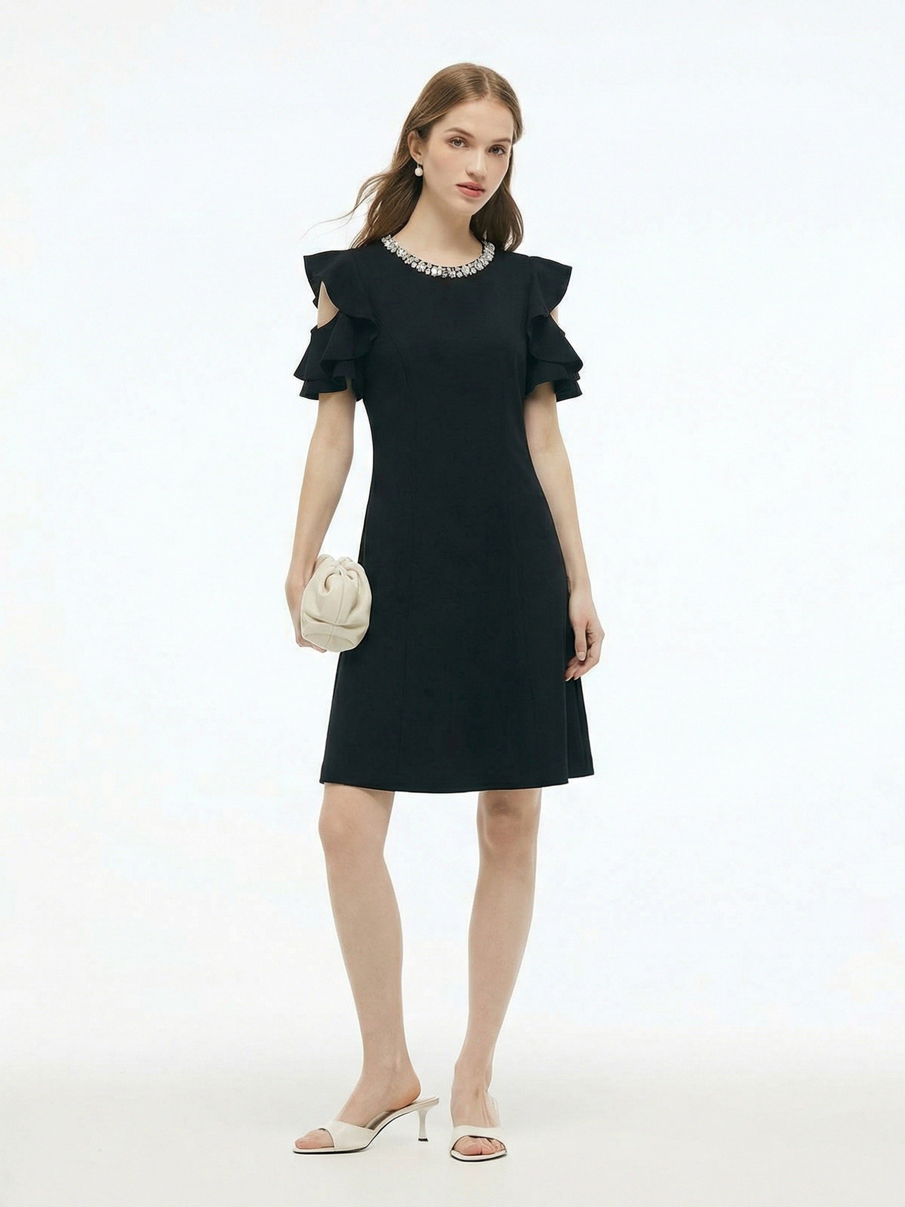 Ruffle Cold Shoulder Women Knit Mini Dress GOELIA