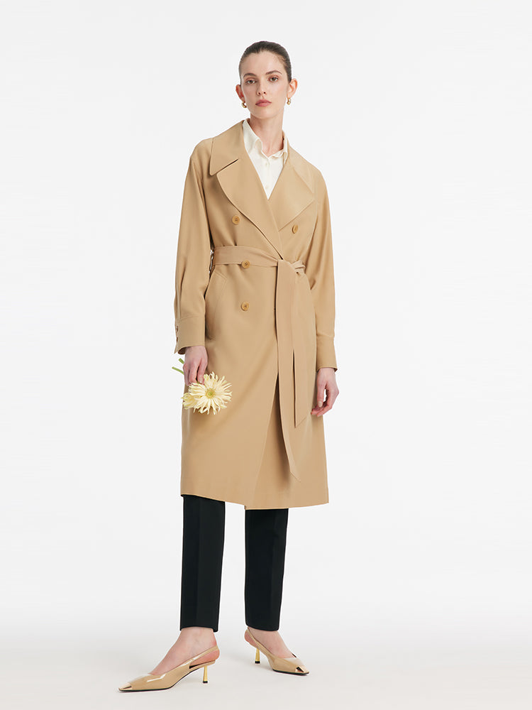 22 Momme Mulberry Silk Women Trench Coat With Belt GOELIA