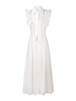 Lyocell Blend Ruffle Women Maxi Dress With Ribbon And 100% Cotton Lining GOELIA