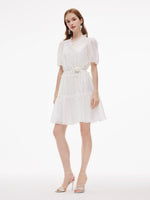 Tencel Blend Ruffle V-Neck Women Mini Dress With Slip Dress GOELIA