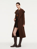 Cashmere Wool Blend Wide Collar Double-Faced Women Wrap Overcoat GOELIA