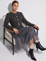 Washable Merino Wool Patchwork Women Maxi Dress With Belt GOELIA