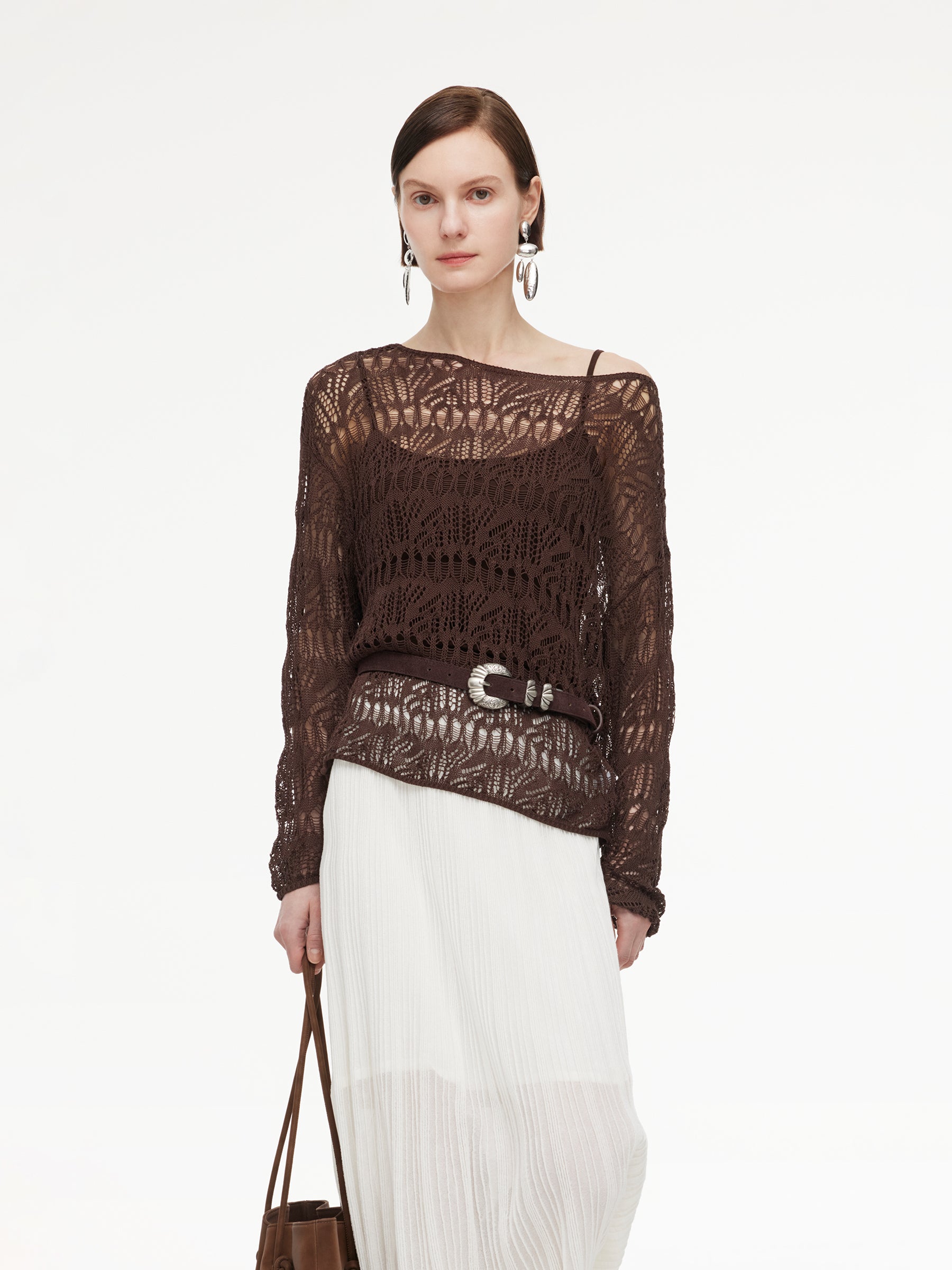 Cotton Blend Open-Knit Top And Camisole Two-Piece Set GOELIA