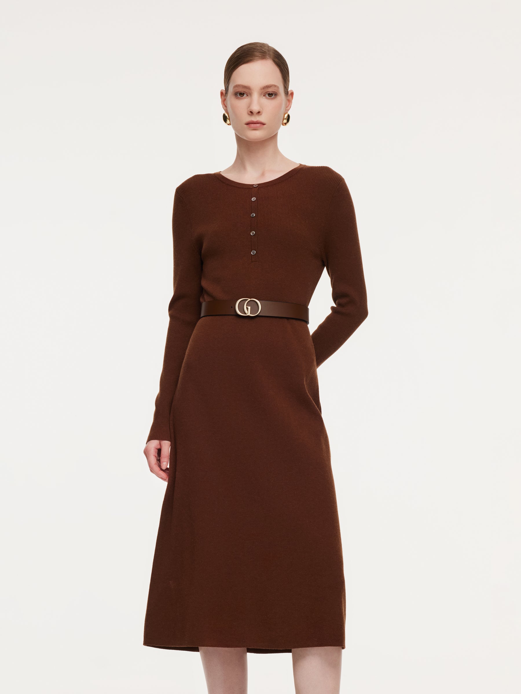 [Preview] Tencel Wool Blend Women Midi Dress With GO Leather Belt GOELIA