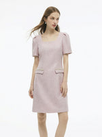 Tweed Square Neck Women Mini Dress GOELIA