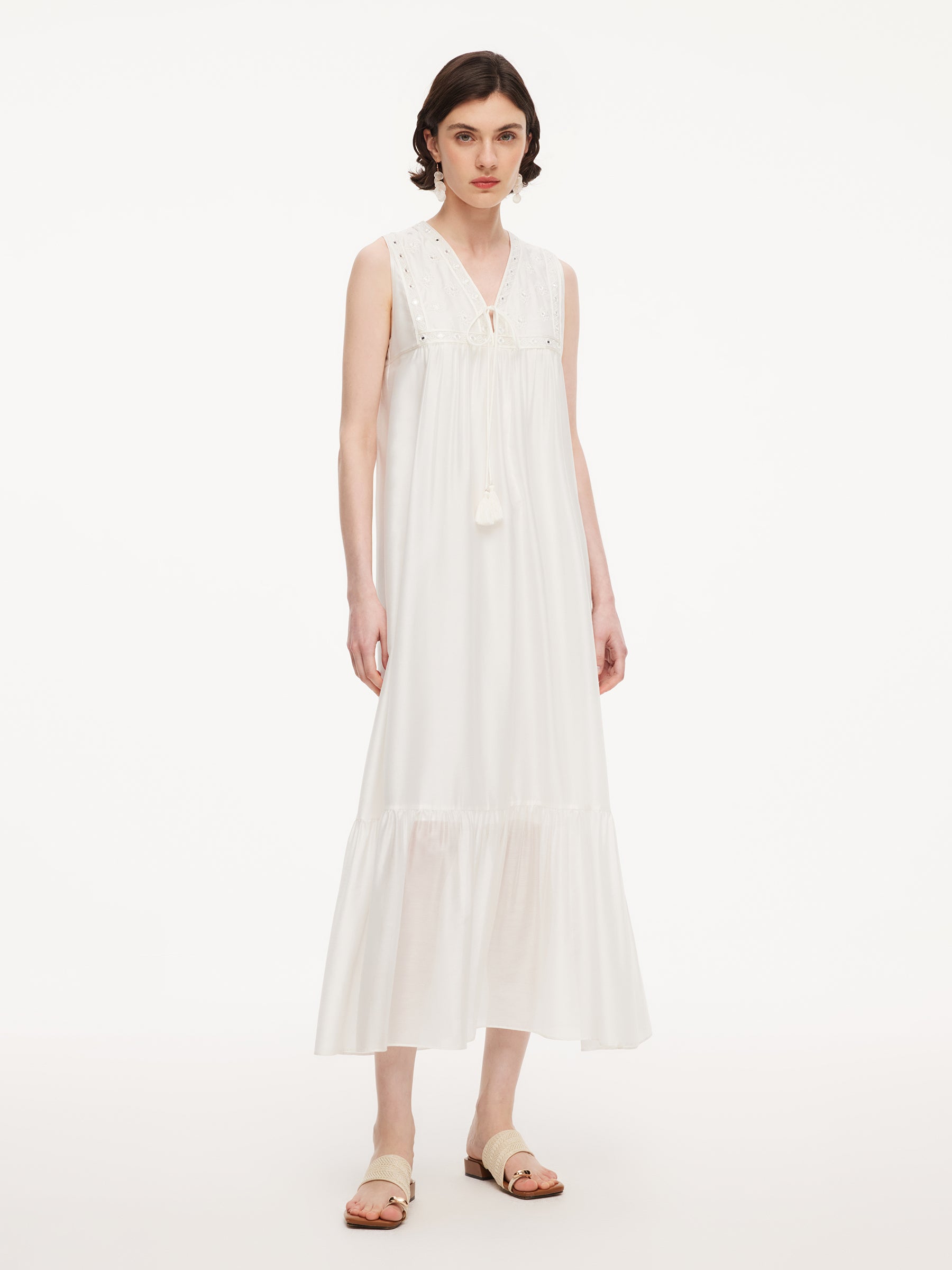 Tencel Blend Embroidered Women Sleeveless Maxi Dress GOELIA
