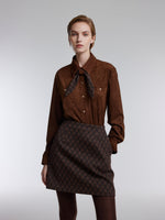 [Preview] Faux Suede Women Shirt With Ribbon GOELIA
