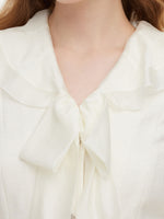 Wool Blend Tweed 3/4 Sleeve Women Midi Dress With Detachable Ruffle Collar GOELIA