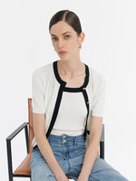 Contrast Trim Knitted Cardigan And Camisole Two-Piece Set GOELIA
