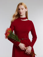 Lyocell Wool Blend Cut Out Women Knit Midi Dress With Belt GOELIA