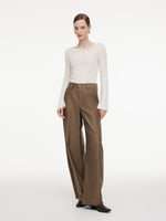 Wool Blend Boat Neck Women Knit Top With GO Letter Clip GOELIA