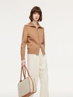 Lyocell Wool Blend Stripe Reversible Zip-Up Women Cardigan GOELIA