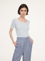 Lyocell Blend Stripe Square Neck Women Knit Top GOELIA